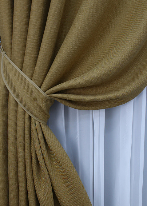 Комплект готовых штор VR-Textil Лен рогожка № 1447ш Бежевый 150х270 см 2 шт (33-0301) Киев - изображение 4