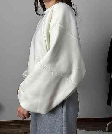 Жіночий теплий оверсайз світшот тринитка на флісі Молочний Одеса