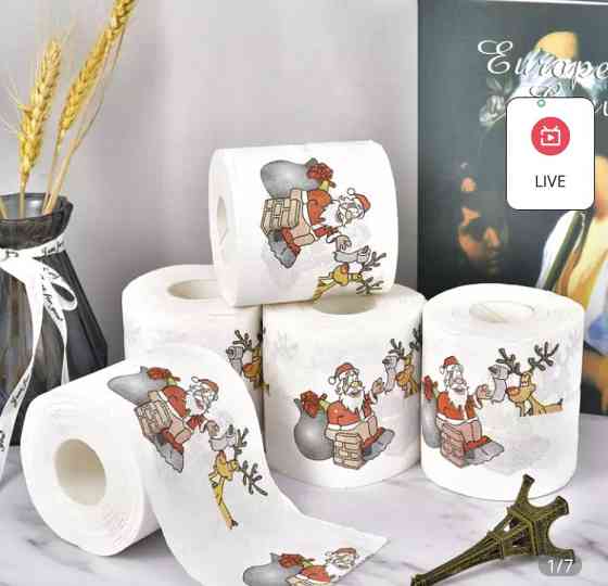 Новогодний декор, Туалетная бумага с принтом, Санта-Клаус и Олень (Дед мороз), декор для Нового года, 22м Киев