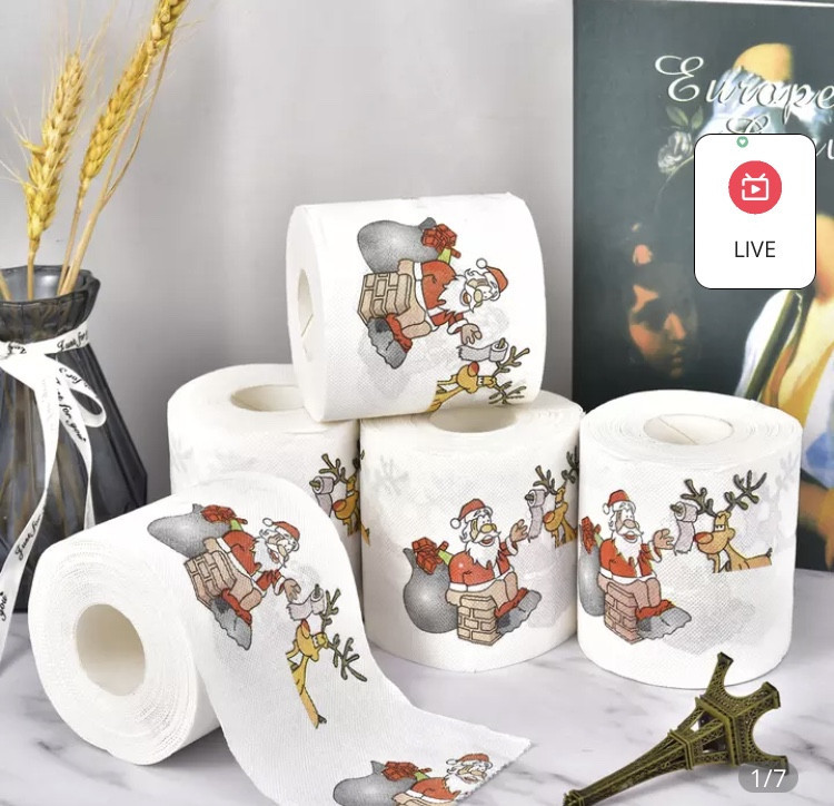 Новогодний декор, Туалетная бумага с принтом, Санта-Клаус и Олень (Дед мороз), декор для Нового года, 22м Киев - изображение 4