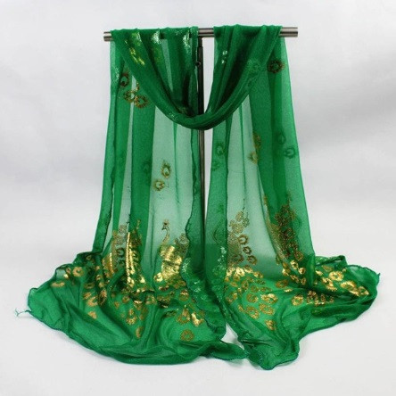 Женский шарф с Павлинами 160 на 43 см зеленый Киев - изображение 1