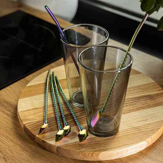 Yiwu Набір багаторазових ложок-трубочок 6 шт для напоїв 22 см зі щіткою для миття з нержавіючої Київ