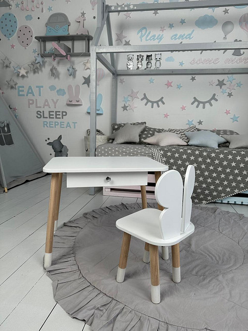 Стіл прямокутний з ящиком 46х60х45 і стілець метелик 26х26х24, столик та стільчик в дитячу, білий Кам'янське - фото 12
