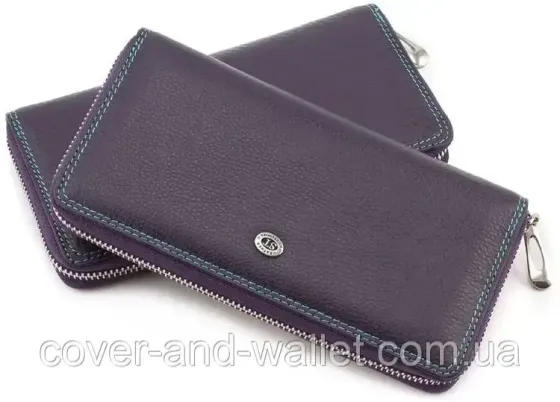 Красивый женский кожаный кошелёк на молнии фиолетового цвета ST Leather Киев