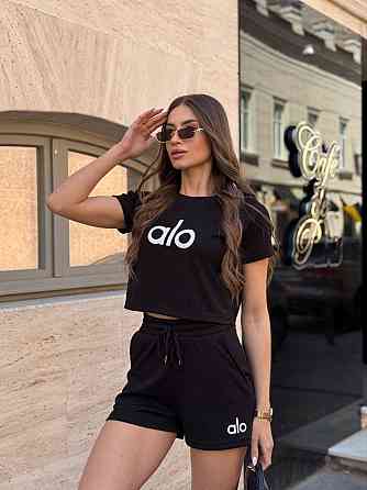 Жіночий прогулянковий костюм-двійка: футболка з накатом і шорти американський рубчик Чорний, 42/44 Одеса