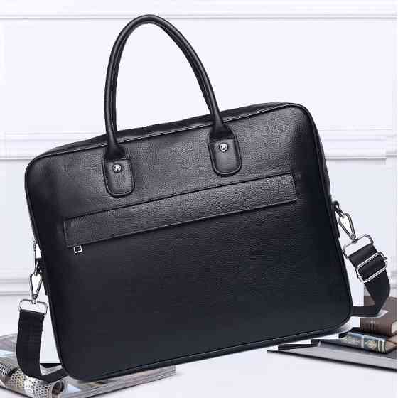 Чорна шкіряна чоловіча сумка для ноутбука Tiding Bag Київ