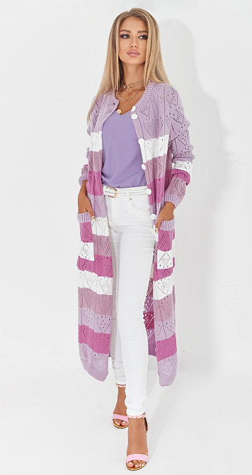 Ажурний кардиган із кишенями в смужку (48-52) Київ - фото 2