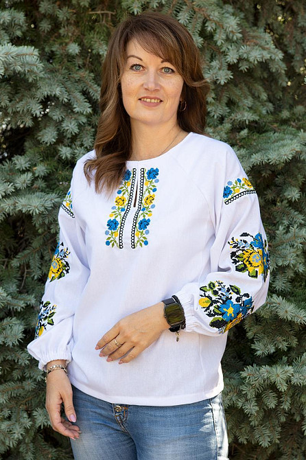 Вышиванка женская, льняная, белая, с длинным рукавом топ Киев - изображение 1