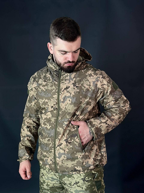 Тактична куртка піксель ріп-стоп чоловіча з капюшоном, поліестером, сіткою, водозахисна Львів - фото 2