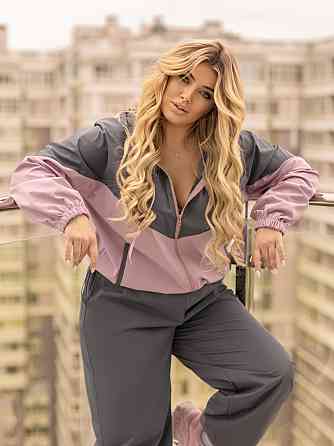 Стильний жіночий костюм з плащівки "Wolf"| Батал Графіт + фрезовий, 50-52 Київ