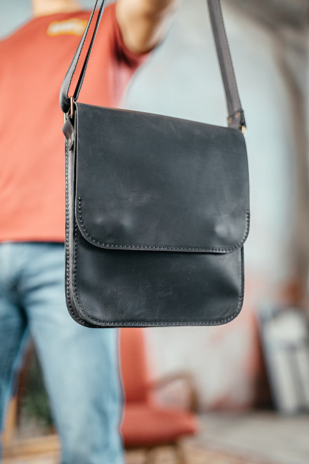 Мужская барсетка с клапаном, черная сумка через плечо из натуральной кожи, классический мессенджерMasterSem Киев - изображение 4