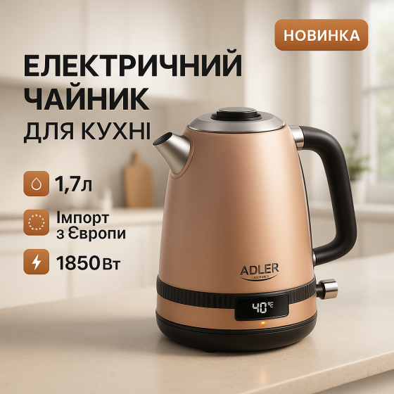 Электронный чайник для дома Adler, Электрический бесшумный чайник с автоматическим отключением MJ-28 Львов