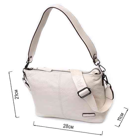 Прямоугольная женская сумка с двумя съемными ремнями из натуральной кожи Vintage 22377 Белая Киев