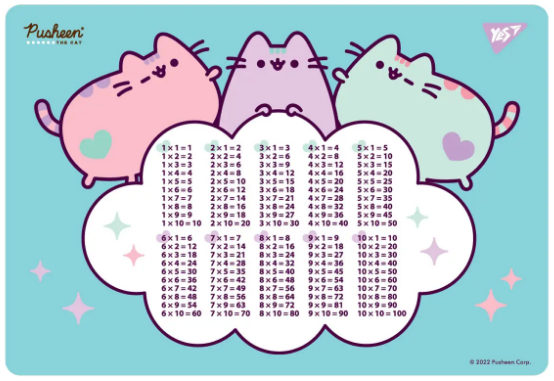 Підкладка настільна А3 "Yes" Pusheen таблиця множення, 492046, шт Київ - фото 1