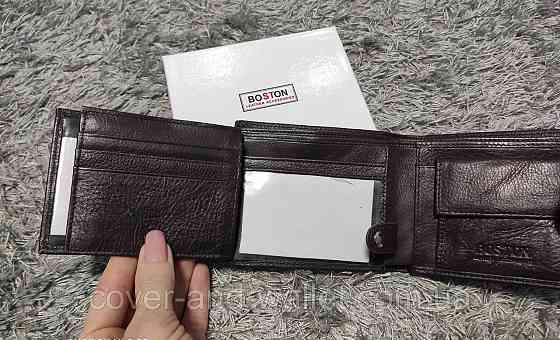 Шкіряний чоловічий гаманець коричневого кольору з блоком для документів Boston Київ