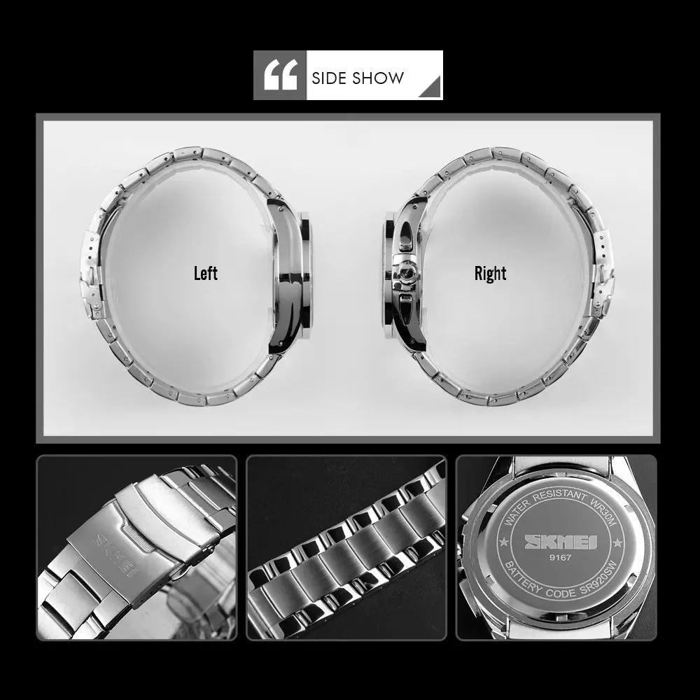 Класичний наручний годинник Skmei 9167 Чорний циферблат з синім Київ - фото 6