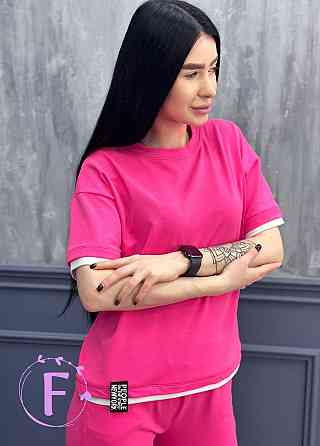 Летний трикотажный костюм-двойка Summer батал 54-56, Малиновый Киев