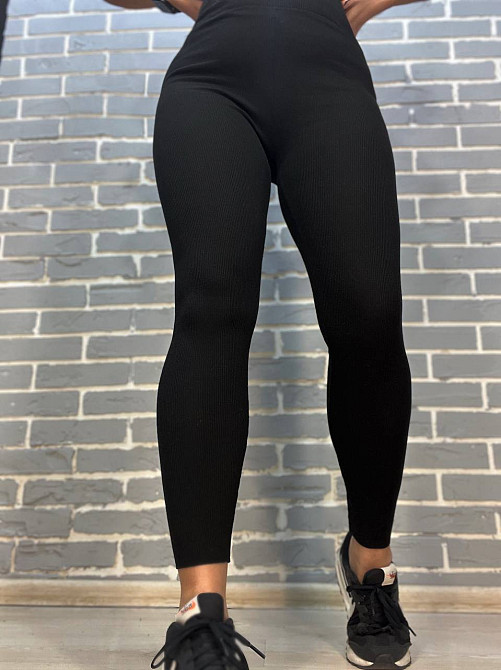 Лосины женские A-N 9608 из хлопка мелкий рубчик широкий пояс с вышивкой, черный, one size Киев - изображение 8