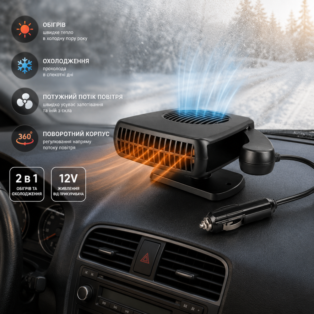 Автомобильный обогреватель-размораживатель SJ-006 12V, 2-в-1, обогрев и охлаждение, вентилятор, для авто Киев - изображение 1