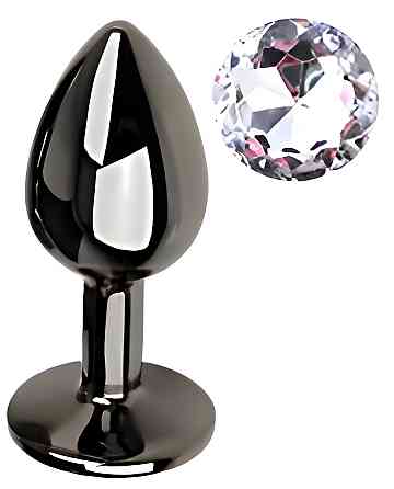 Анальная пробка с кристаллом EGZO - Dark Gray Round Plug Clear, size S Sex Aura Киев