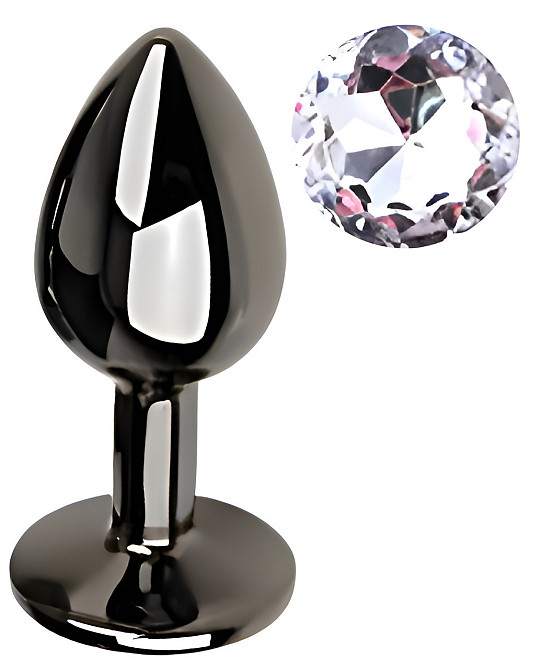 Анальная пробка с кристаллом EGZO - Dark Gray Round Plug Clear, size S Sex Aura Киев - изображение 2