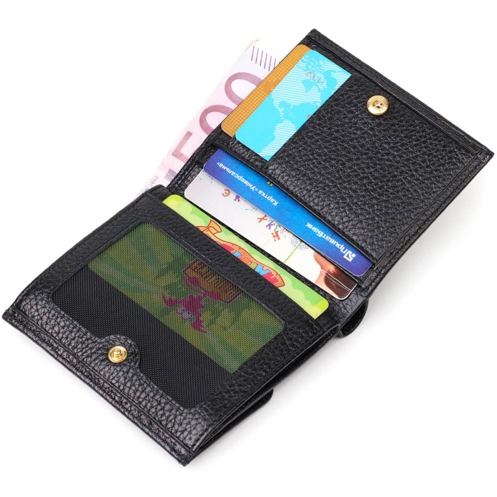 Компактный женский кошелек с вместительной монетницей на кнопке из натуральной кожи Tony Bellucci 22010 Черный Киев - изображение 3