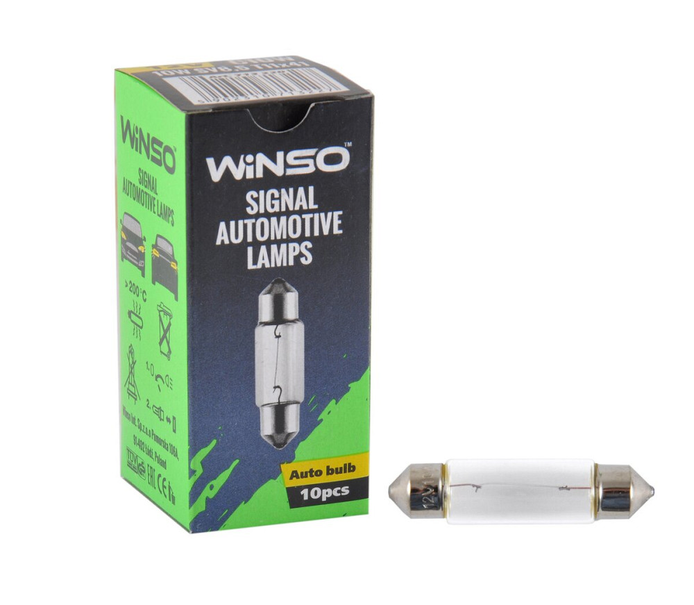 Лампа накаливания Winso 12V C10W 10W SV8.5 T11x41, 10шт Київ - фото 1