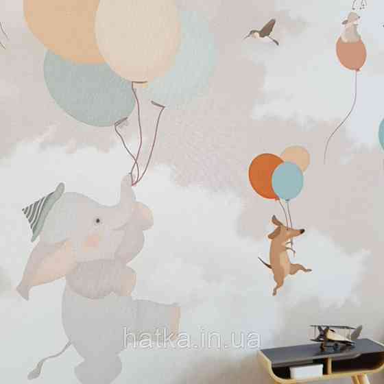 Фотообои бесшовные флизелиновые экологически чистые Elephant and Co детские воздушные шарики животные птицы Киев