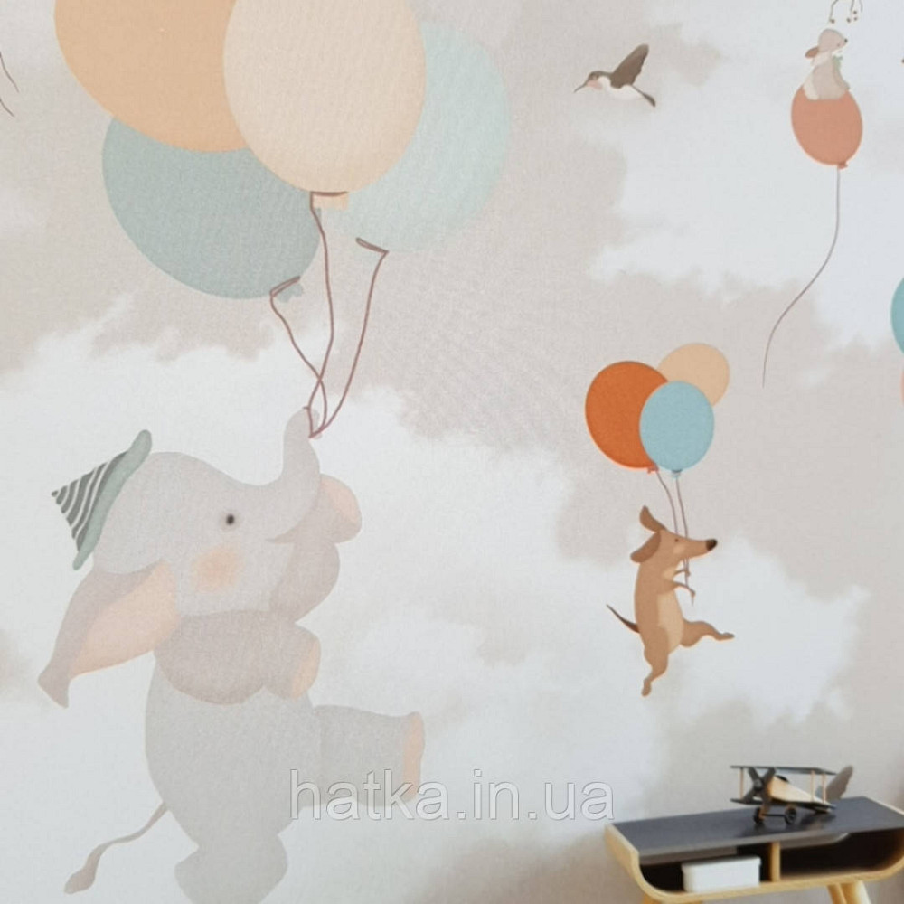 Фотообои бесшовные флизелиновые экологически чистые Elephant and Co детские воздушные шарики животные птицы Киев - изображение 1
