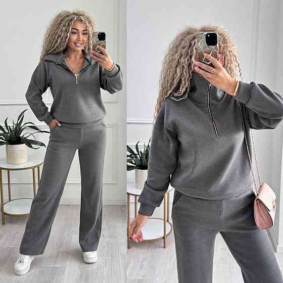 Жіночий стильний і теплий в'язаний костюм осінь-зима на трикотажній основі. Графіт, 42/44 Одеса