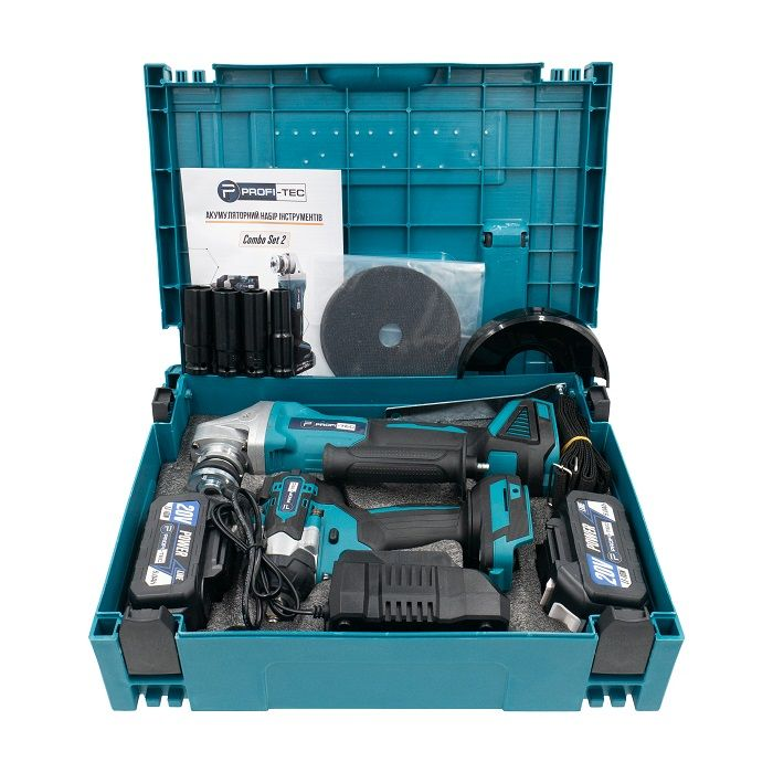 Набір акумуляторний  інструментів PROFI-TEC Combo Set 2 POWERLine DGA20BL+DTW500BL: з АКБ 2шт-20V  5.0Ач+ЗП Київ - фото 9