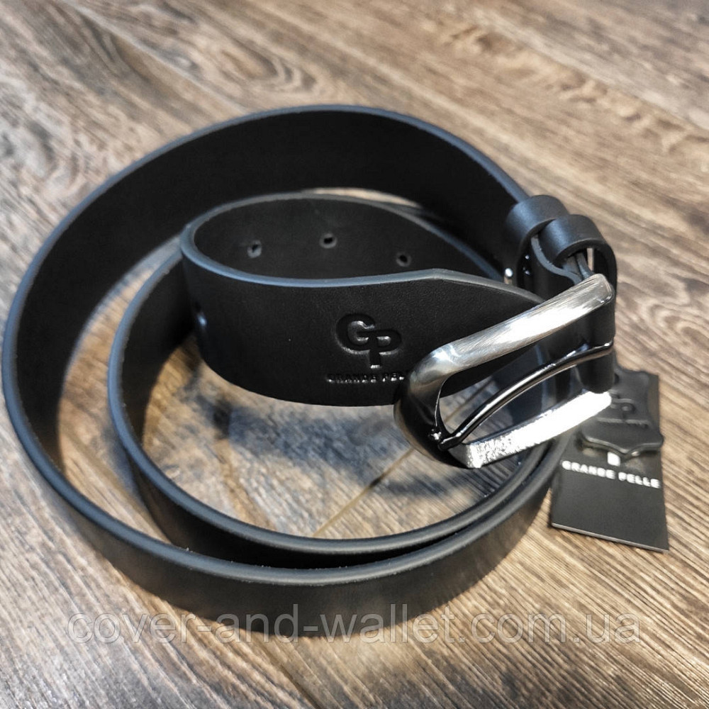 Черный мужской классический ремень из итальянской кожи 35мм Grande Pelle Labbro Киев - изображение 8