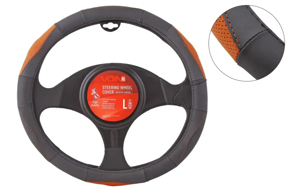 Оплітка на кермо шкіра L без запаху Voin L285-L чорний/бежевий Вінниця - фото 1