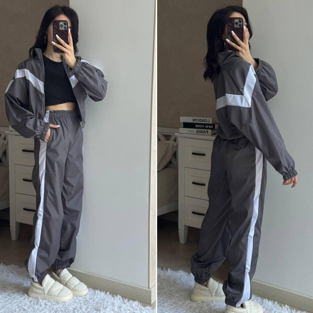 Женский плащевой костюм двойка: кофта и штаны в спортивном стиле плащевка эмми 46/48, Графит Одесса - изображение 1