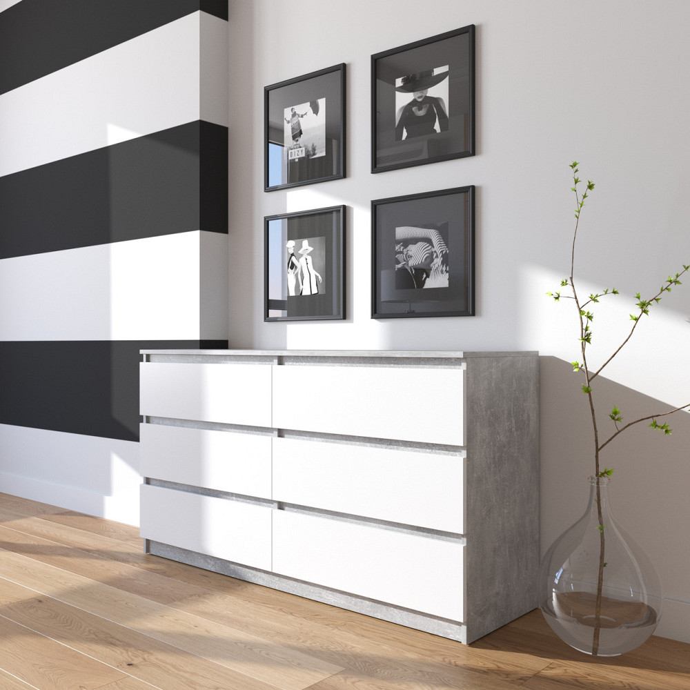 Комод VAYS R-7 Бетон-Білий фасад, 6 шухляд без ручок, ЛДСП, 140×40×75 см– для дому, офісу, вітальні, спальні Львів - фото 1