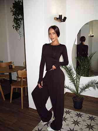 Женский базовый прогулочный костюм двойка: лонгслив и штаны турецкая вискоза Шоколад, 42/46 Одесса