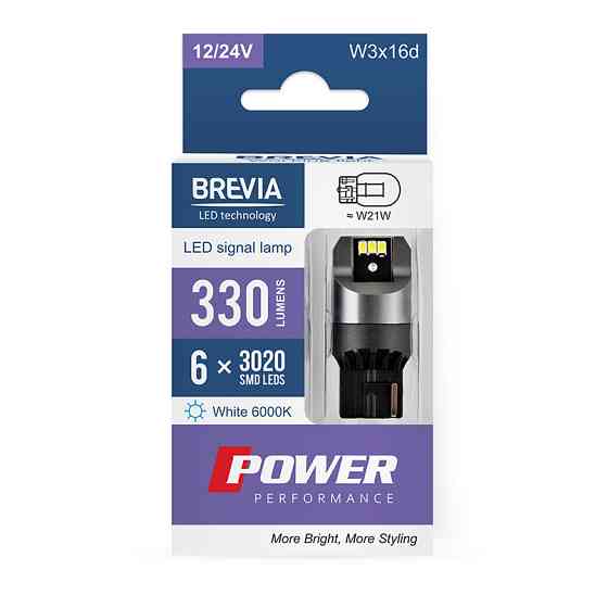 Автолампа Brevia Power LED W21W 330Lm 6x3020SMD 12/24V CANbus, 2шт Львів