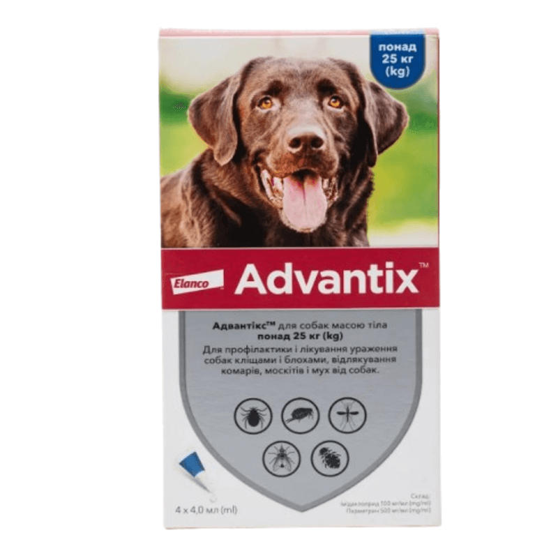 Капли от блох и клещей Elanco Advantix для собак весом свыше 25 кг, упаковка 4 пипетки Киев - изображение 2