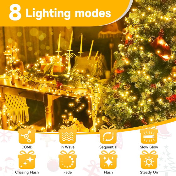 Різдвяна гірлянда Nextronix 15 м 1000 LED теплий білий | Вулична IP44 з пультом, 8 режимів, таймер Київ