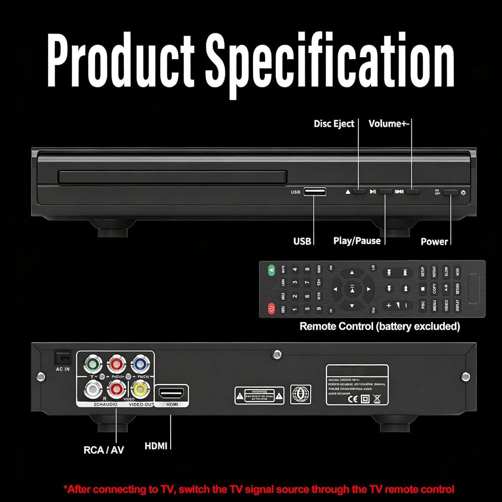 DVD-проигрыватель Maite MTDVD-10 Pro для телевизора с выходом HDMI и AV и функцией караоке Днепр - изображение 4