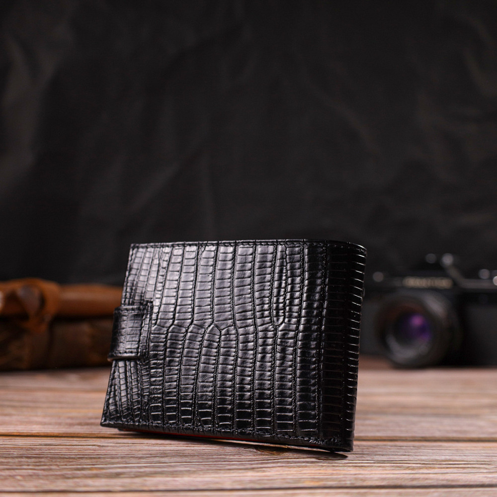 Лакированное компактное портмоне для мужчин из натуральной фактурной кожи CANPELLINI 21751 Черное Киев - изображение 2