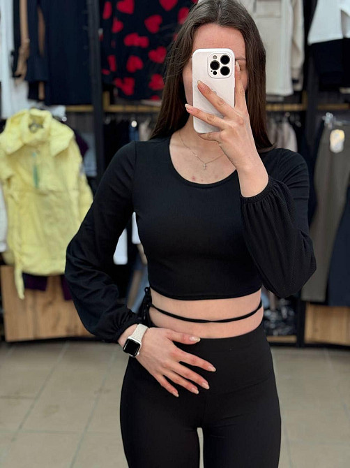 Женский базовый топ на завязках турецкий рубчик Черный, 46/48 Одесса - изображение 1