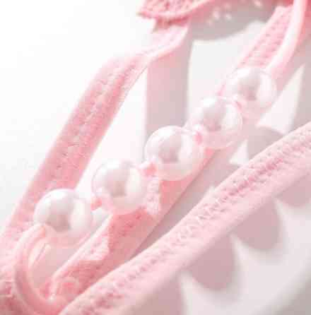 Еротичні трусики світло-рожеві з розрізом та перлинами - розмір універсальний (на резинці) Київ