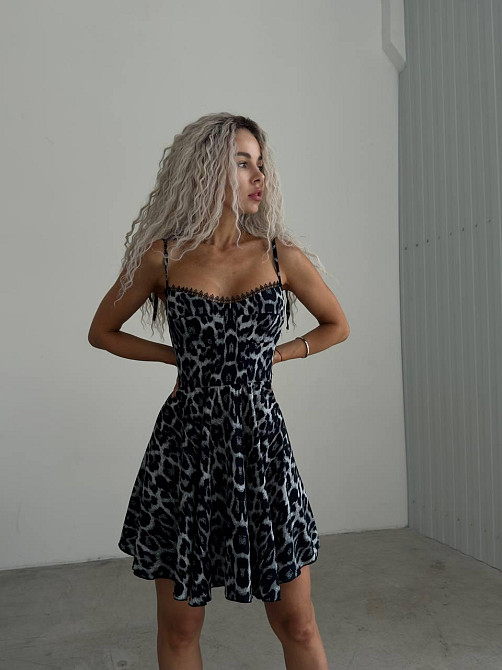Женское летнее леопардовое мини платье на завязках штапель 44/46 Одесса - изображение 4