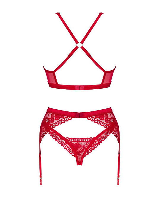Комплект білизни Obsessive Lacelove cupless 3-pcs set XL/2XL Red, бюстгальтер, стрінги, пояс для пан Sex Aura Київ - фото 4