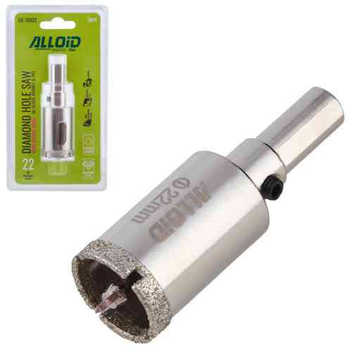 Свердло корончате алмазне по склу та кераміці 22мм з центрувальним свердлом Alloid Одеса