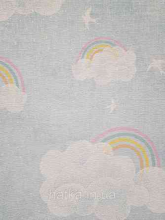 Обои винил на флизелине AS Creation Mia and Paul 0.53х10 детские радуга птички тучки облака белые на голубом Киев