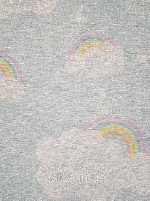 Обои винил на флизелине AS Creation Mia and Paul 0.53х10 детские радуга птички тучки облака белые на голубом Киев - изображение 1