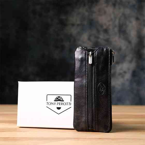 Містка ключниця на одне відділення з гладкої натуральної шкіри Чорний (Tony Perotti) Київ