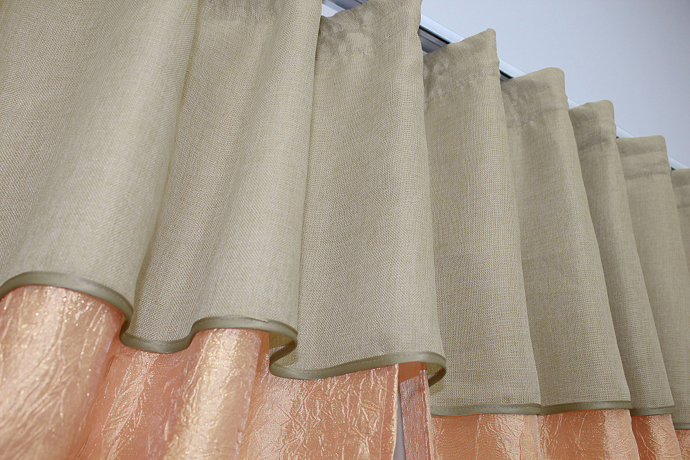 Кухонні штори VR-Textil № 073к з ламбрекеном і підхватами салатовий з бежевим 270х170 см (52-0180) Київ - фото 5